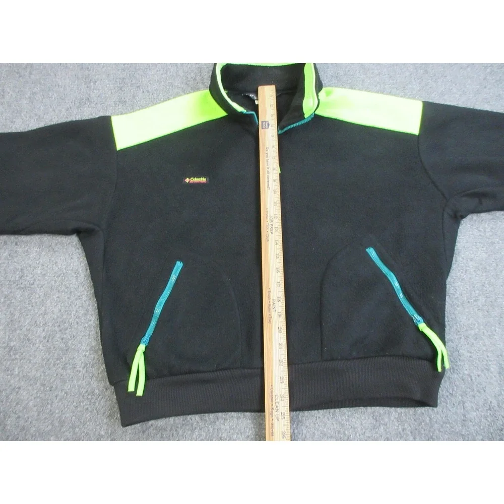 Vintage Columbia Fleece Jacket Mens XL‎ Black Bomber Neon Zip USA Made 90s